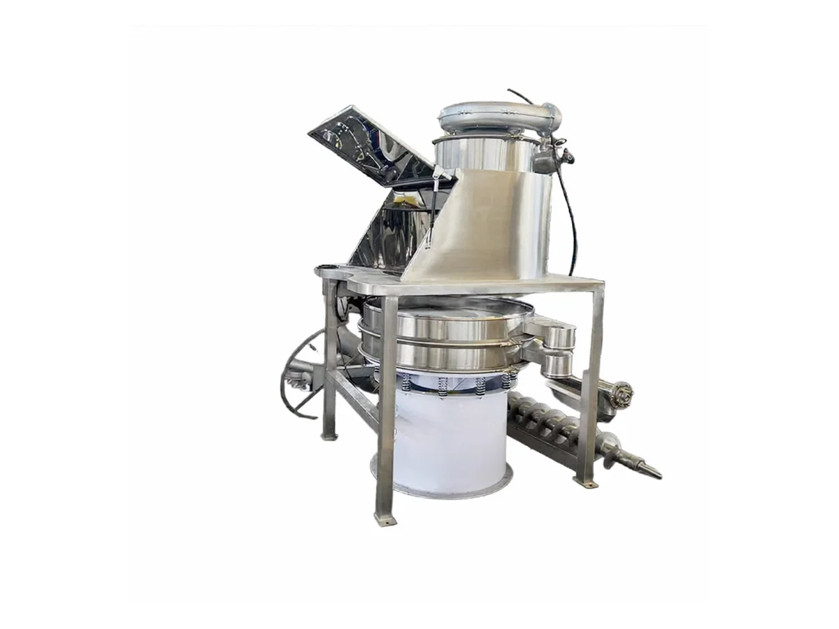 Bag dumping station with integrated discharge screw in the workshop - view 2