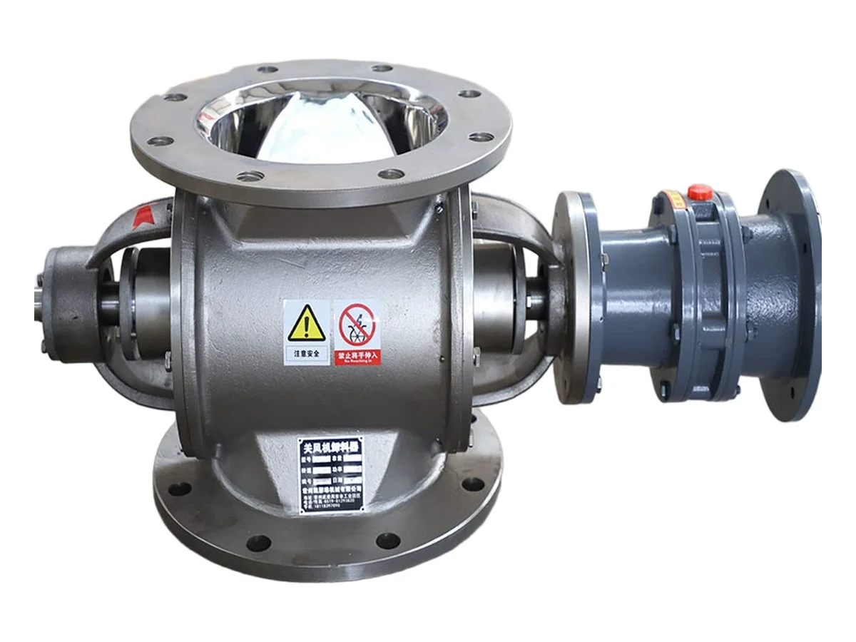 Rotary airlock valve used for continuous discharge from a vacuum receiver