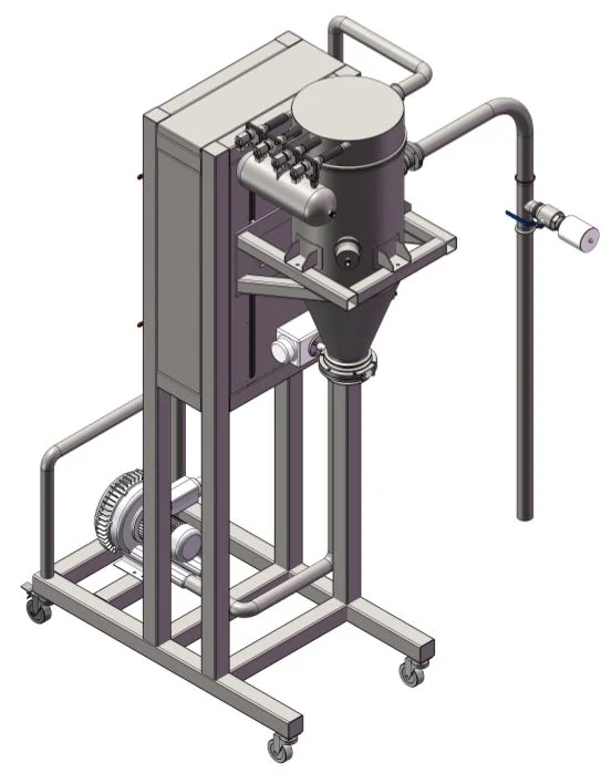 Movable vacuum feeder on castor frame (3D render) - view 5